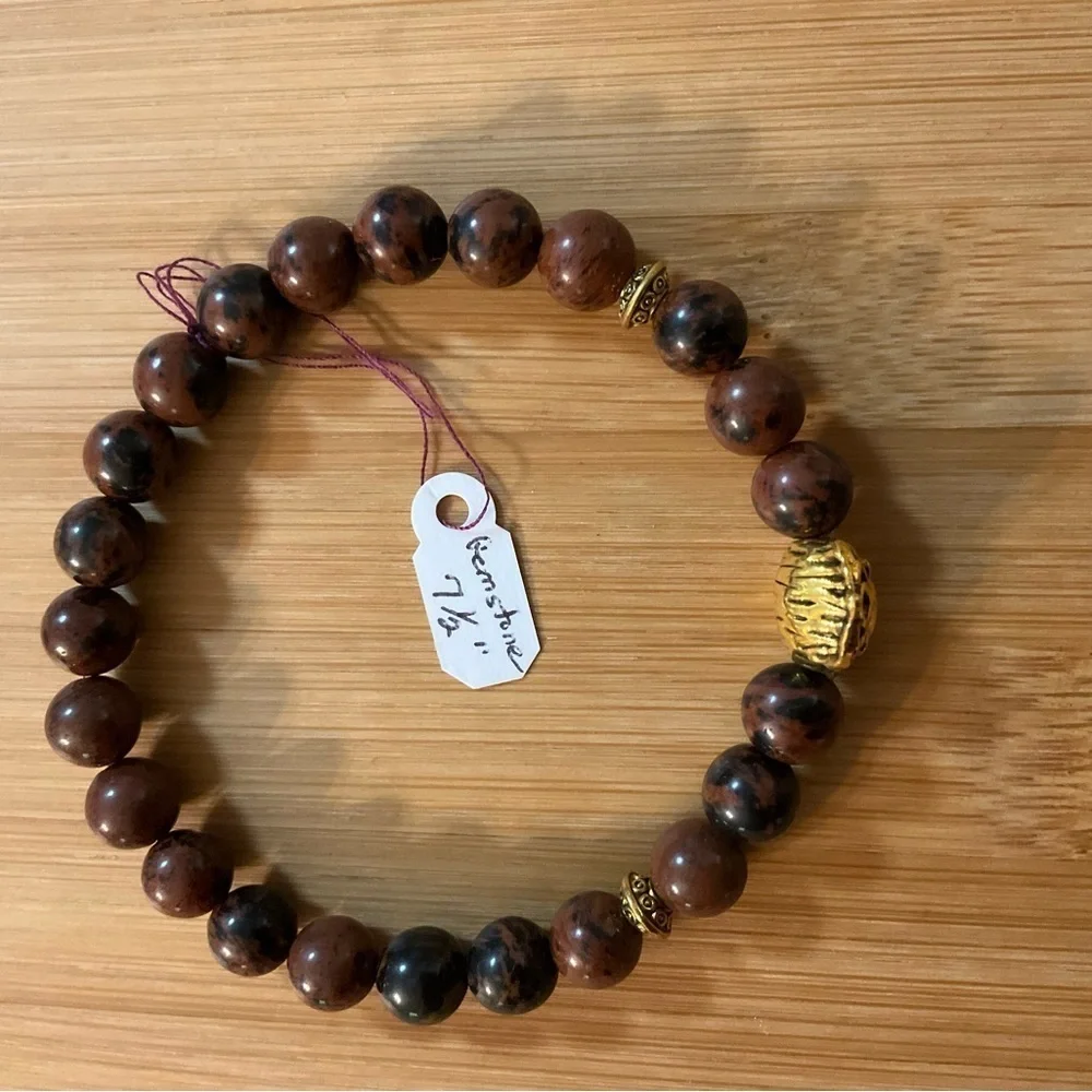 Hand Crafted Bracelet Brown Lion Bead Gemstone Stretch